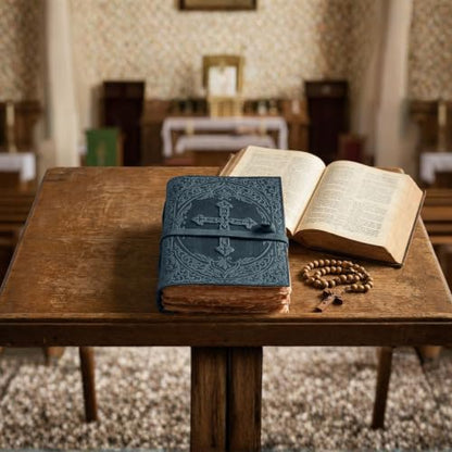 LEATHER VILLAGE Mens Prayer Journal Cross Embossed, Navy Blue 13x8. - color: Blue, size: 13 inches X 8 inches
