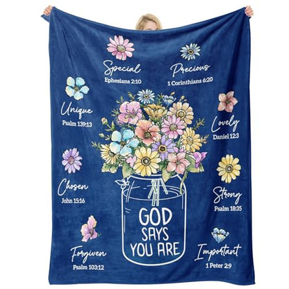 Christian Religious Gifts for Women, Navy Blue Christian Birthday Blanket - color: Navy Blue, size: 60"x50"