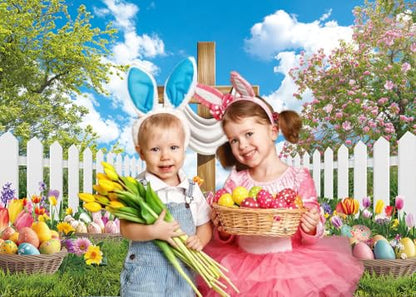 Easter Backdrop He is Risen Backdrop Religious Jesus Cross Photo Background - size: 7x5FT（210x150cm）