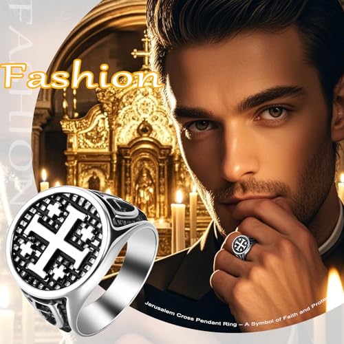 Vintage Crusader Jerusalem Cross Ring: Mens Stainless Steel Christians Statement Jewelry Gifts for Easter Christmas Birthday