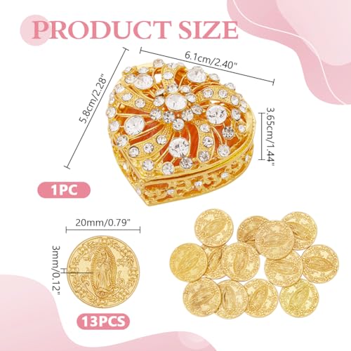 Gold Wedding Arras Coin Set With 13 Coin Heart Shaped Crystals Wedding Decorative Box Arras De Boda Cristiana For Weddings Ceremony Regalos Para Bodas De Matrimonio