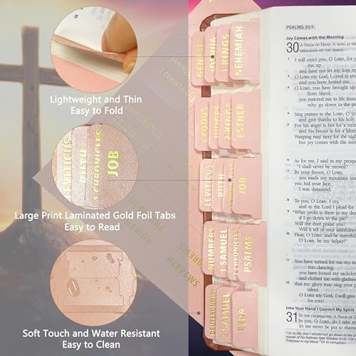Bible Tabs for Women & Men Pink – 80 Gold Foil (66+14 Blank) - color: Pink