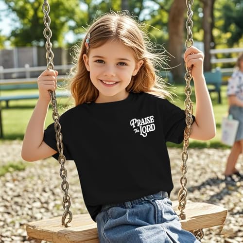 Fkatuzi Christian Shirts for Girls Praise The Lord Shirt Kids Jesus Faith Bible Verse God Religious Cute Graphic Tee Tops - color: Black, size: 7-8 Years