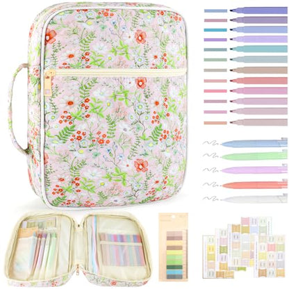 Zkptops Bible Cover Case for Women Large Bible Bag Cotton Quilted Bible Carrying Case with Zipper Pocket and Handle Carrying Book Cover for Christian Study Supplies Christian Gift(Jungle Flowers) - color: Fr Jungle Flowers