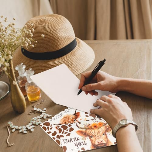 60 Pieces Highland Cow Baby Shower Thank You Cards,Baby Farm Thank You Cards Includes 30 Pieces Envelopes and 30 Pieces Highland Cow Cards with Stickers for Baby Shower Bridal Wedding - color: highland cow