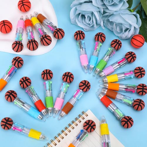 24 Pack Basketball Party Favors Bulk - Multicolor Mini Pens, Classroom Prizes, Goodie Bag Stuffers Supplies - color: Basketball Multicolor