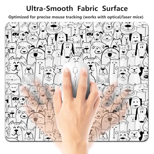Dogs and Cats Cartoon Inspired Design Mouse Pad, Black and White Desk Mat - color: Black White