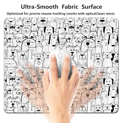 Dogs and Cats Cartoon Inspired Design Mouse Pad, Black and White Desk Mat - color: Black White