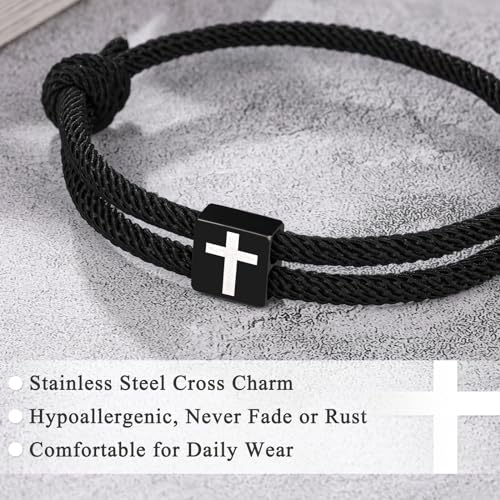 UNGENT THEM Cross Bracelet for Teen Boys Men, Christian Gifts with Card - style: Confirmation&Boys