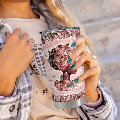 Black Woman Tumbler 20oz Stainless Steel Insulated Coffee Travel Cup Tumblers Gifts for Women Girls on Birthday Christmas - color: Black Woman