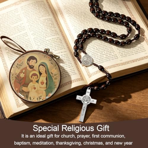Wooden Catholic Rosary Beads, Rosarios Catolicos with Decorative Prayer Box - color: Brown (12)