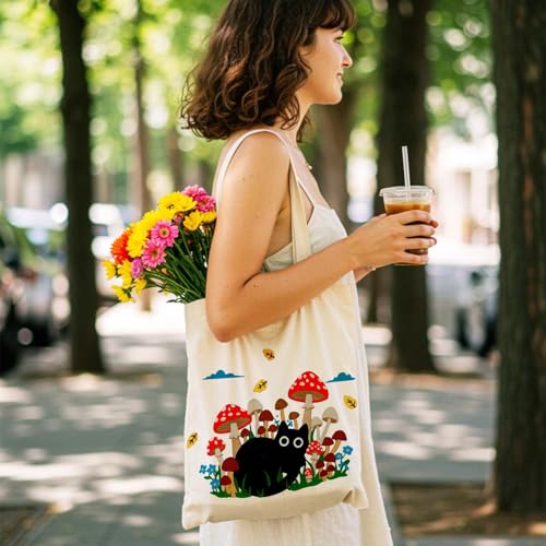 Aesthetics Canvas Tote Bag - Art Design Gift for Women, Reusable Purse Tote Bag with Inner Zip Pocket - style: Cat-04