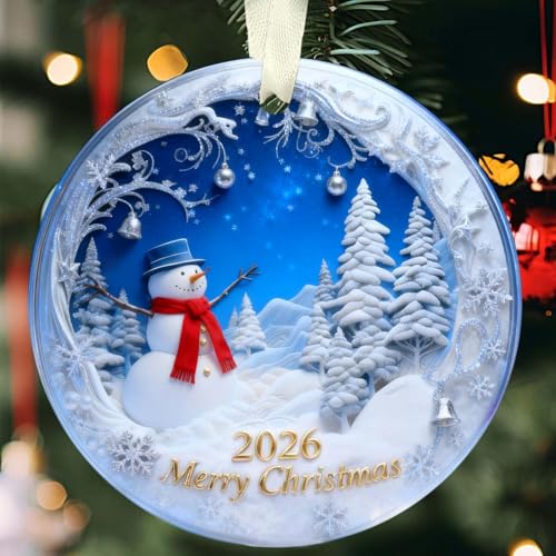 Christmas Ornaments 2026, Snowman Christmas Ornaments, Exchange for Women, Men, Collectible Dated Year Ornaments for Tree, Unique Suncatcher, Printed Stained Ceramic Effect Decor - color: Snowman