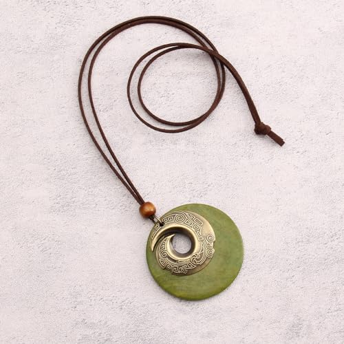Leather Necklace for Women Long Boho Pendant Hippie Choker Necklace Bohemian Layered Leather Rope Wooden Jewelry Gifts - style: Wood Pendant Necklace
