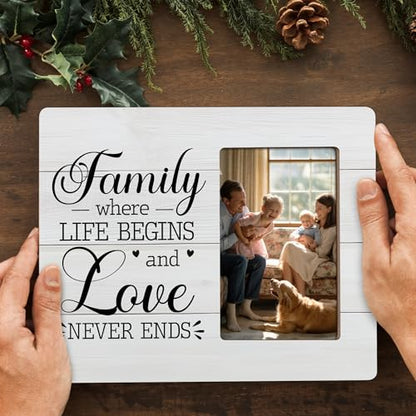Family Picture Frame Gifts, Where Life Begins & Love Never Ends, Gift for Mom Dad Frames Fits 4x6 Photo - color: Red