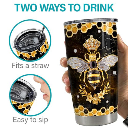 SANDJEST Personalized Bee Tumbler 20oz 30oz Insulated Tumblers with Lid Coffee Travel Mug Cup for Women GirlsBee Jewelry Drawings Style Bee Gifts for Birthday - color: Bee 2