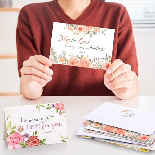 24 Pack Christian Thank You Appreciation Cards, Flower - style: Flower
