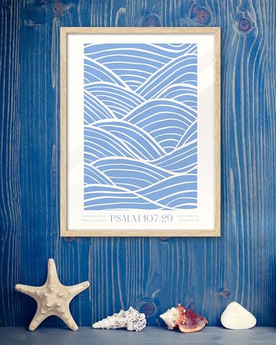 EcoHest 16x20 in Psalm 107:29 Ocean Waves Framed Christian Wall Art - color: Framed Christian, size: 20"L x 16"W