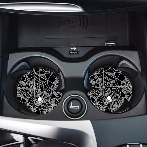 Car Cup Holder Coasters, 2 Pack – 2.75" Universal Auto Anti-Slip Insert Coaster, Rubber Car Coasters, Personalized Car Accessories for Women & Men (Spider Web) - color: Spider Web
