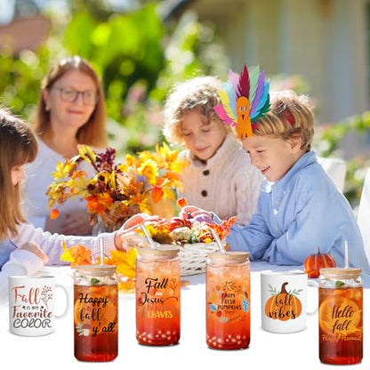 Rngmsi UV DTF Cup Wrap - 20 Sheets Fall UV DTF Cup Wraps for 16 oz, Pumpkin Autumn Maple Leaf Uvdtf Decals, Personalized Waterproof Rub on Transfers for Glass Mugs, DIY Wood Crafts - style: Fall