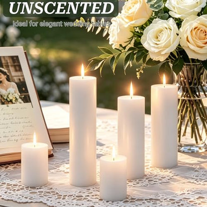 18 Pack White Pillar Candles Set, Unscented Smokeless Dripless - color: White Flat-top, size: 2x3/6/8 Inch
