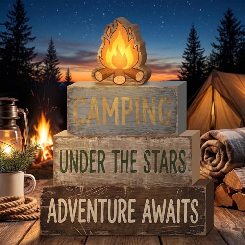 Britimes Tiered Tray Decor Set, 4 Pack, Wooden Table Sign, Camping Camper - style: Camping