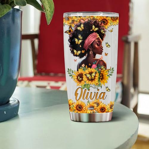 Personalized Black Queen Tumbler Gifts for Women Faith Bible Travel Cup Coffee Mug Insulated Stainless Steel 20oz With Lid Water Bottle Gift for Black Girl - color: Black