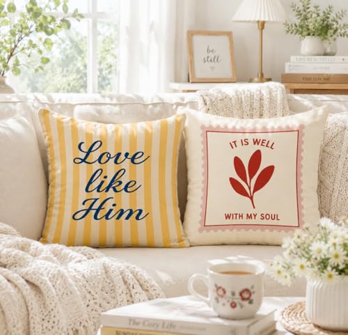 Inspirational Christian Pillow Cover 18x18, Christian Gifts for Women, Jesus Loves You Colorful Bible Verse Religious Pillow Pillowcase for Home Bedroom Living Room Bed Church, Set of 4 - color: Red
