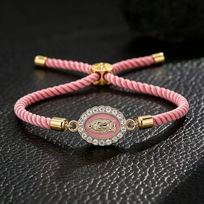 Catholic Bracelets St. Benedict Bracelet Red Rope Double Hole Pendant Couple Woven Bracelets Adjustable Black Bracelet - color: Pink