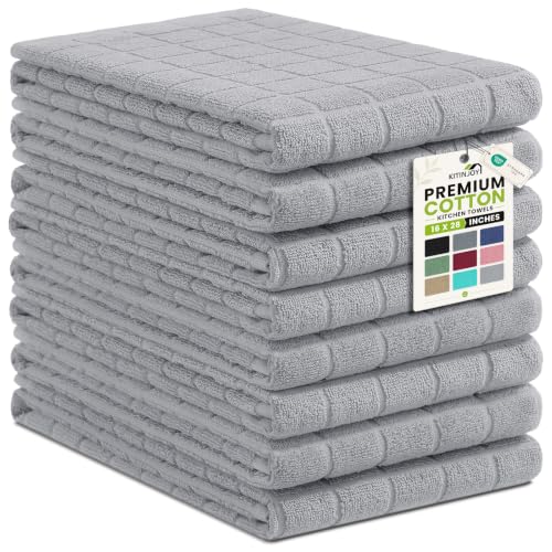 Kitinjoy Premium Cotton Check Kitchen Towels 8 Pack, 16" x 28", Light Grey - color: Light Grey, size: 16" x 28" - 8 Pack