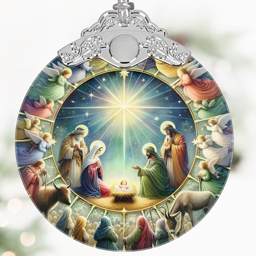 Nativity Christmas Ornament, 3" Stained Glass Christmas Decor, Nativity Ornaments for Christmas Tree, Christian Gifts for Kids, Religious Gifts for Women, Perfect for Holiday Party, Window, Tree - color: Nativity
