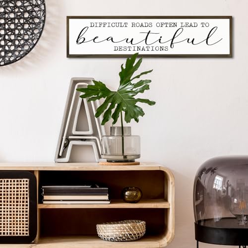 Motivational Wall Art, Decorative Signs and Plaques, Framed Wooden Hanging Sign, Inspirational Gift, Difficult Roads Often Lead to Beautiful Destinations Sign 17.8x4x1.2 inches - color: Day Sign 26