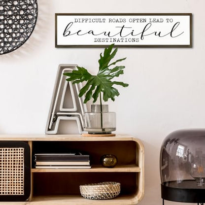 Motivational Wall Art, Decorative Signs and Plaques, Framed Wooden Hanging Sign, Inspirational Gift, Difficult Roads Often Lead to Beautiful Destinations Sign 17.8x4x1.2 inches - color: Day Sign 26
