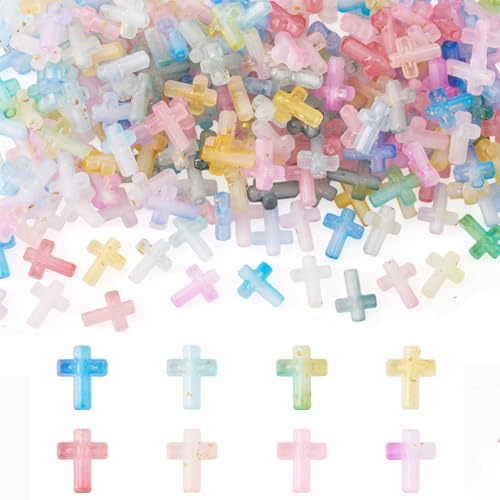 257Pcs Acrylic Cross Beads Assorted Colors Pastel Kandi Bead Crucifix Bracelet Halloween Beads for Keychain Crafts DIY Easter Jesus Bracelet Rosary Jewelry Making Supplies 15x12mm - color: Random Colors