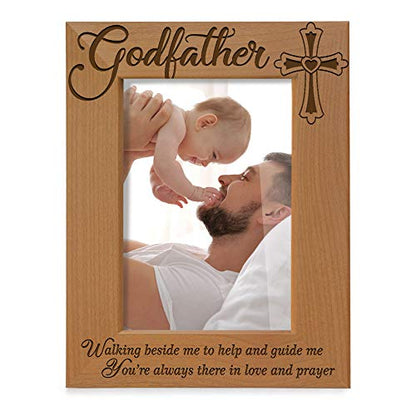 KATE POSH - Godfather Engraved Natural Wood Picture Frame, Cross Decor, Baptism Gifts, Religious Catholic Gifts (4" x 6" Vertical) - size: 4x6 Vertical (Godfather)