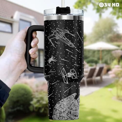 34HD Space Galaxy Sci Fi Falcon 40 oz Tumbler with Handle, Birthday Present - color: Movie 1