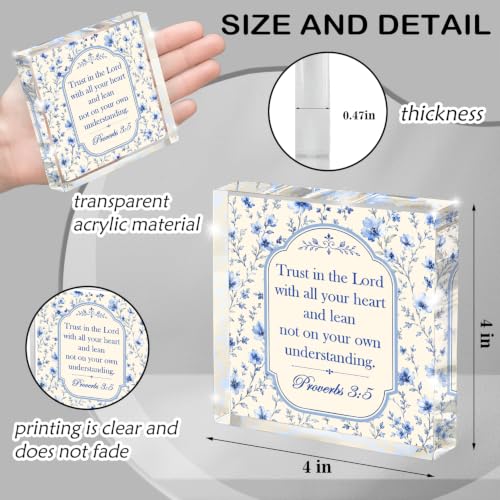 Blue Floral Scripture Decor, Proverbs 3:5 Christian Gifts for Women, Bible Verse Sign, Trust In The Lord With All Your Heart, Inspirational Scripture Gifts for Mom Female Coworker Sister - color: Lord