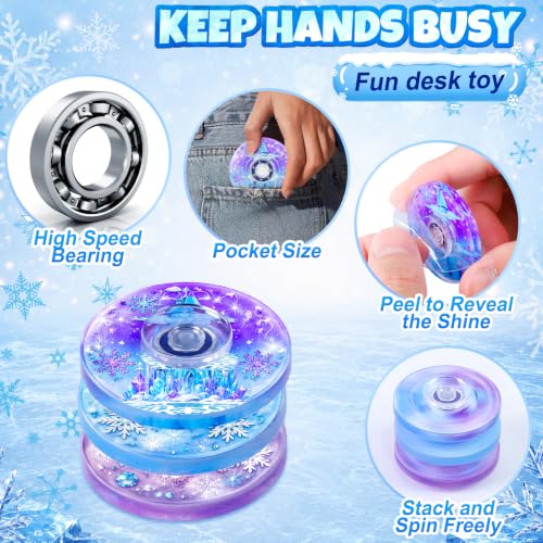 24 Pcs Snow Fidget Spinners Bulk, Mini Fidgets Classroom Prizes Rewards Fidget Toys for Kids, Ice Birthday Decorations Party Favors, Goodie Bags Stuffers, Treasure Prizes Box Toys