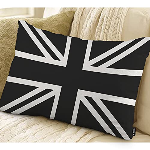 EKOBLA UK Flag Waist Lumbar Pillow Cases Union Jack Black and White United Kingdom National Banner Oblong Rectangle Throw Pillow Covers for Sofa Bed Couch Cotton Linen 12x20 Inches - color: Multi-bs22
