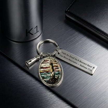 3D Glass Lighthouse Keychain with Bible Verses,Christian Gifts for Women Faith - color: Matthew 17:20