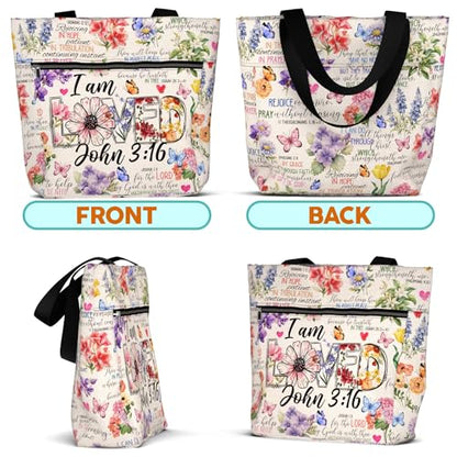 84hoods 15 inch Large Tote Bag for Work for Women. Christian Faith, Jesus God Religious Gift. Waterproof Shoulder Bag. - color: I Am Loved