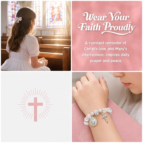 Women Stretch Rosary Bracelet Beaded Crucifix & Miraculous Medal - color: HOLY1