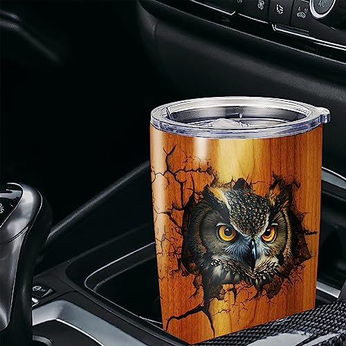 Dorris Personalized Owl Lover Tumbler Customized Name With Lid Stainless Steel Insulated Coffee Mug Cup Tumbler Printed Wood Style inspiration Gift For Women Girl Birthday - color: Owl
