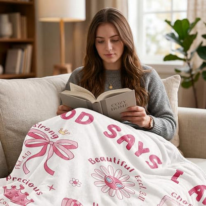 Baptism Gifts for Girl Christening, Christian Gifts for Girls, Flannel Soft Girl Blanket Decor, Christian Gift for Women on Birthday Christmas, Bible Verse Scripture Prayer Blanket - 50" x 60" - size: 50'' × 60''