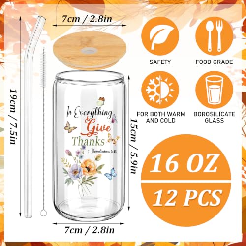 Teenyyou 24 Sets of Christian Gifts for Women Bible Verse Glasses Tumbler with Bamboo Lid and Glass Straw 16oz Inspirational Religious Coffee Cup for Birthday Christmas Faith Lovers Use & Home Decor - style: Bible Flowers