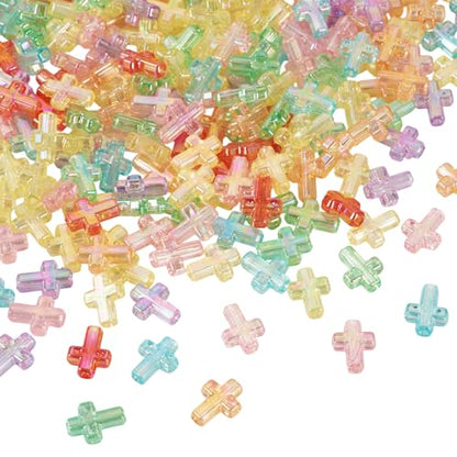 200Pcs Clear Acrylic Cross Kandi Beads AB Color Crucifix Halloween Easter Bracelet Beads for Keychain Iridescent Crafts DIY Jesus Bracelet Rosary Jewelry Making Supplies 16x12.5mm - color: Random AB Colors