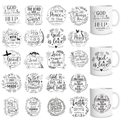 20 Sheets Black Bible Verse UV DTF Cup Wrap Transfer Stickers - style: Christian