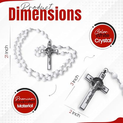 SANCTUM VERITAS Catholic Rosary Necklace | Large Italian Prayer Beads Gift - style: White Crystal