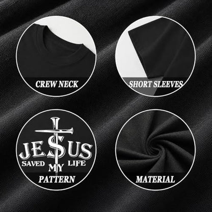 Christian Jesus Cross Shirts for Men Jesus Saved My Life T-Shirt God Tee - color: Black, size: Small