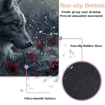 Mouse Pad 9.4"x7.9" + Wrist Support Pad + Embroidered Cup Pad Non-Slip Set, Ergonomic Mouse Wrist Support Pad, Suitable for Office/Gaming/Home Use, Wolf and Rose - color: Wolf and Rose